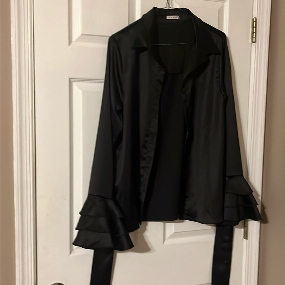 Beautiful black satan/nylon blouse